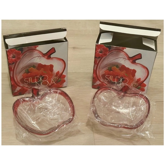 Studio Nova 5” Red Rim Glass Apple Bowls (Set of 2) – Vintage Style, Never Used - Picture 1 of 16